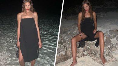 Фото - Ирина Шейк снялась в платье-комбинации с разрезом до бедра на пляже